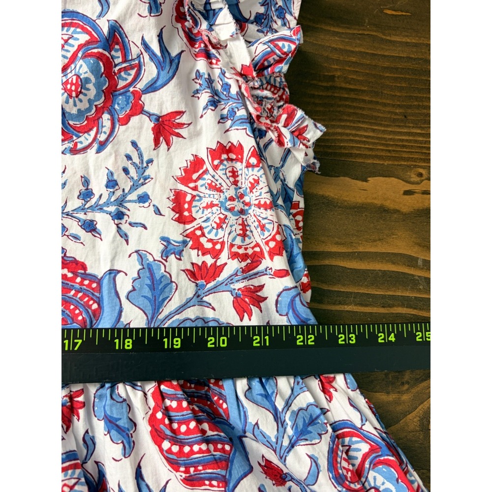 Caroline Constas Dress Womens XL Blue Red Floral Print Flutter Sleeve Cotton - Picture 9 of 10